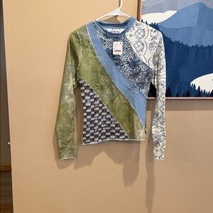 NWT Free people Patchwork Long Sleeve Top